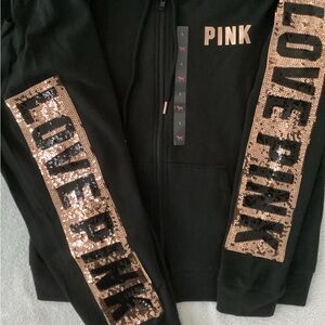 Victoria’s Secret LOVE PINK BLING Rose Gold Hoodie Jacket Skinny Fit Joggers NWT